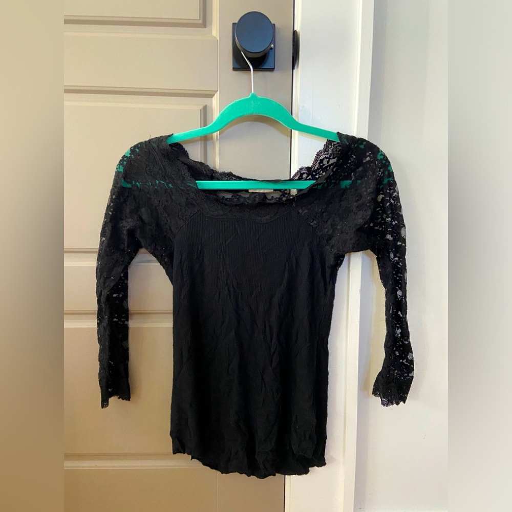 free people lace 3/4 sleeve top